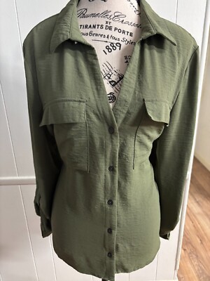 Women's Long Sleeve Blouse. Fred David. Sz L. Green. Button Down. 