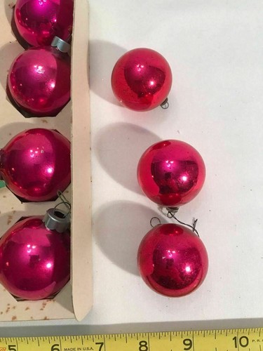 Vintage Box 12 PINK USA Mercury Glass CHRISTMAS Ornaments Balls  AMERICAN MADE