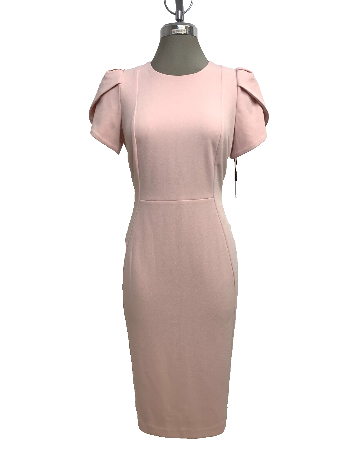 НОВОЕ платье-футляр из крепа Calvin Klein NWT Pink Tulip с коротким рукавом, размер 12