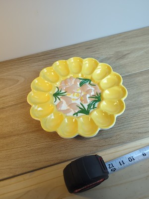 Hand Painted CERAMIC EGG PLATTER MUSHROOM DESIGN DEVILED EGGS PLATE 11  DIAMETER