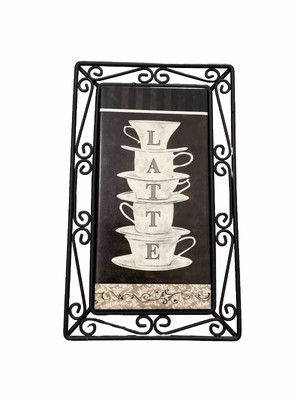 Latte Coffee Ceramic Tile Metal Table Trivet Hot Plate Footed Wall Hang Decor