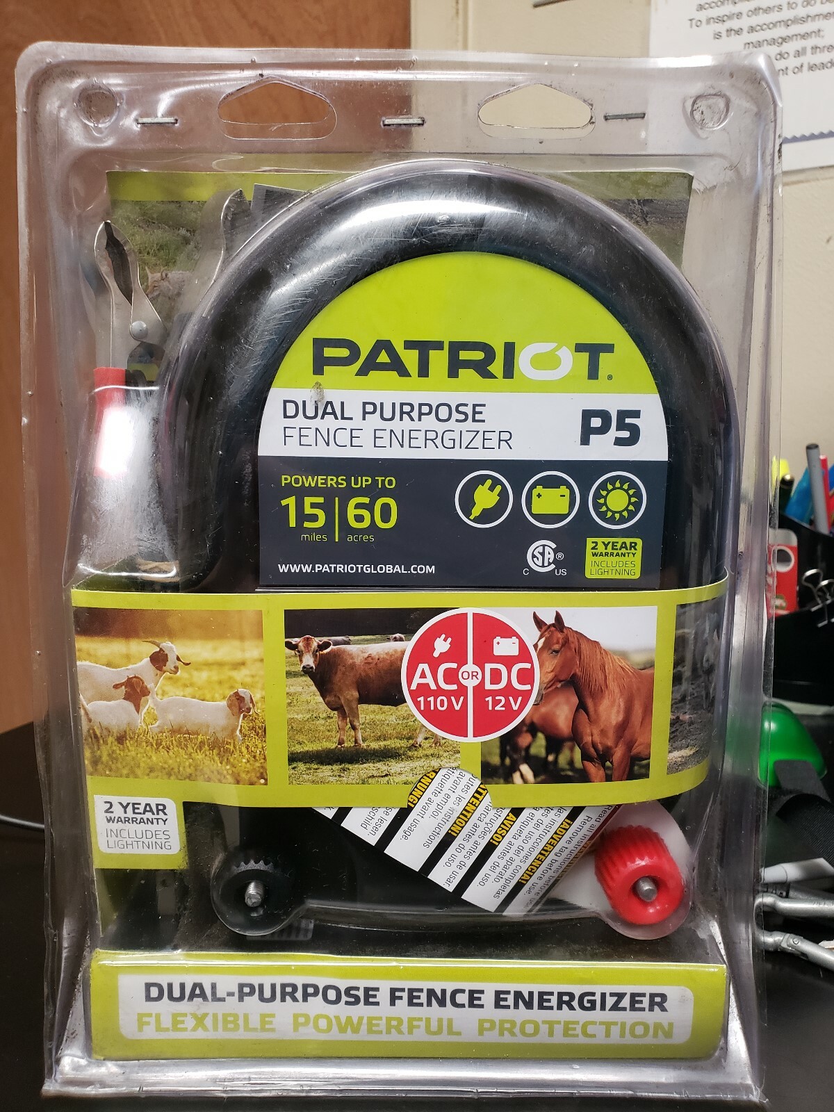 Patriot P5 Dual Purpose Electric Fence Energizer, 0.50 Joule, New, Free Shipping