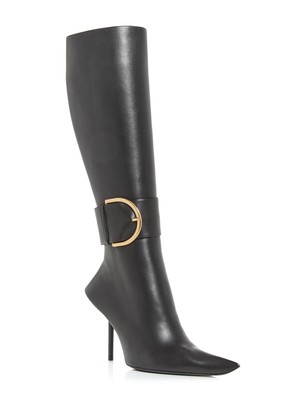 

BALENCIAGA Женские черные кожаные сапоги на шпильке с острым носком, Черный, 671505WA917