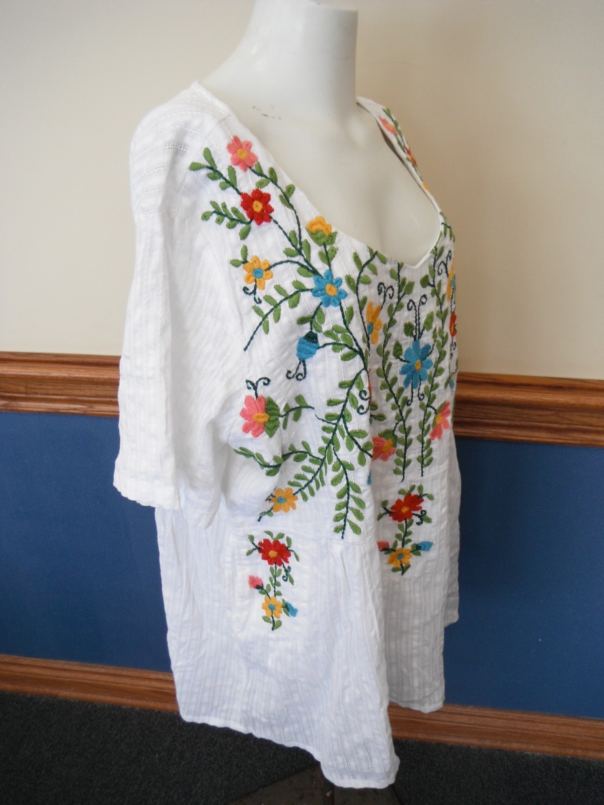 Hippie Boho floral embroidered 100% cotton made in India size 3X festival blouse