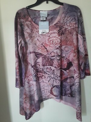 CG-I CG  Women  Multi Color Asymethical  Embellished blouse top Shirt Sz L New