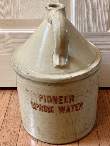 Antique PIONEER SPRING WATER Advertising Stoneware Glazed Jug
