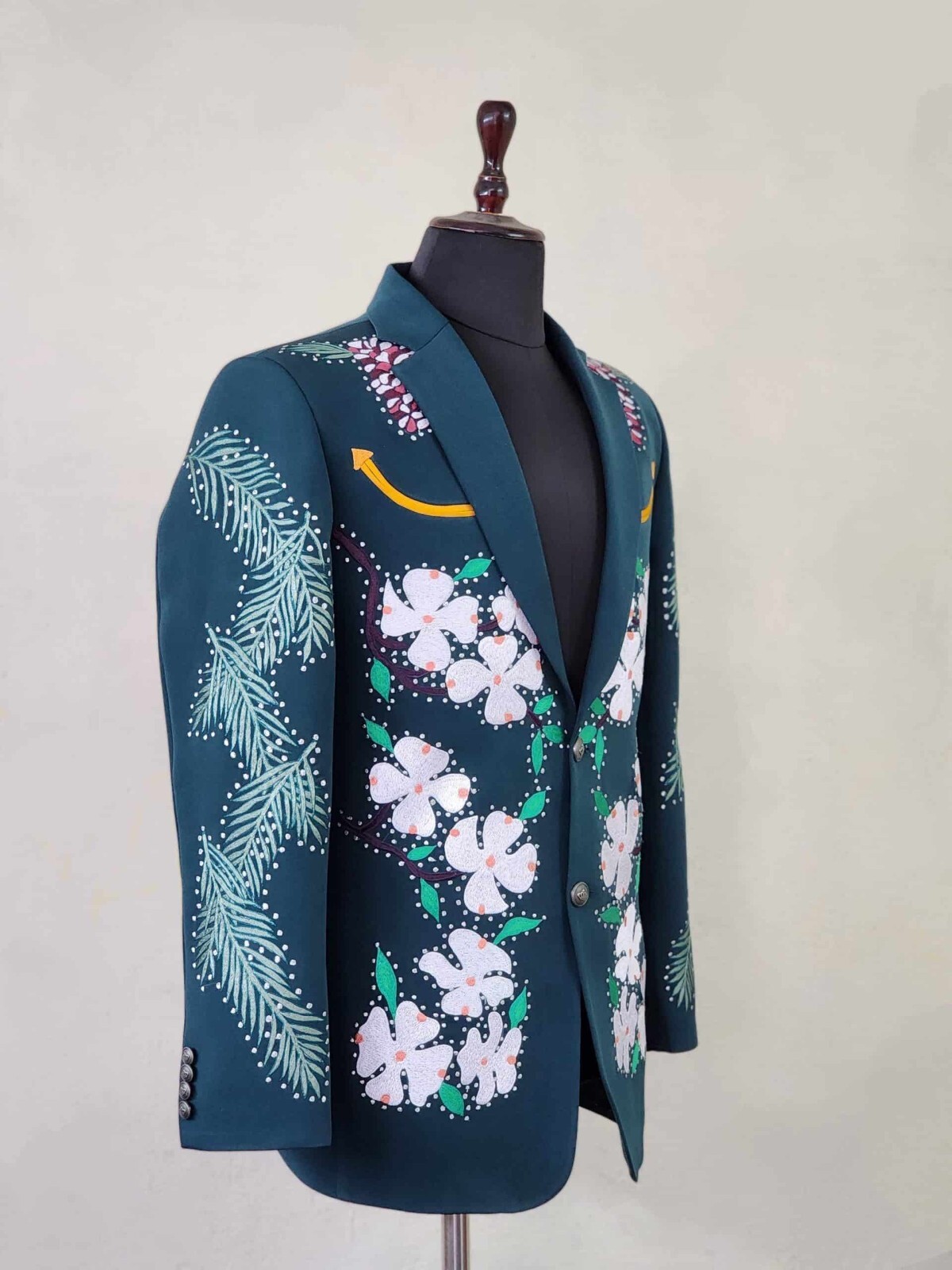 Pre-owned Art Men 2pc Bespoke Floral Embroidered Smiley Pockets Nudie Western Suit Outfits In Blue