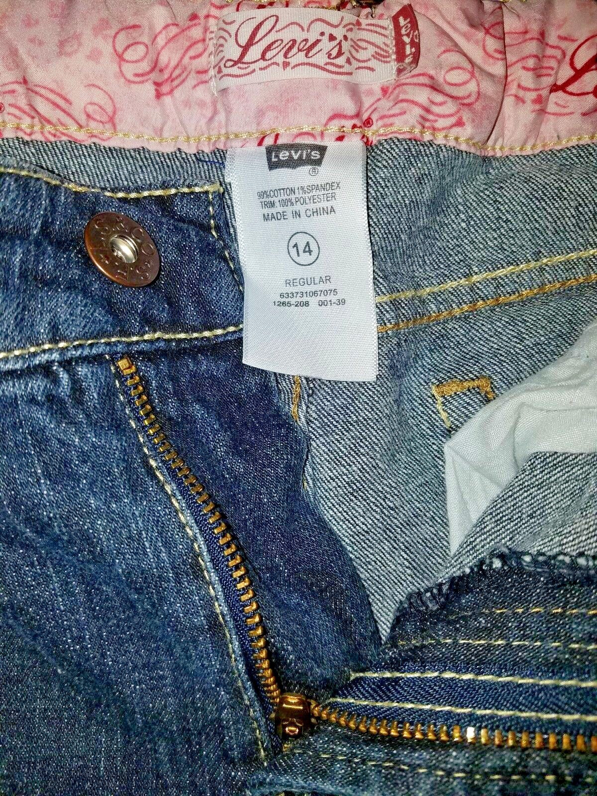 Girls Levi's Denim Jeans Size 14 Regular Fit Dark Indigo Wash Red Tag Zippered