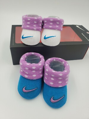 2 Pair Nike Baby Girls Booties, Size 0-6 Months, Purple, Blue, Shower Gift MPA