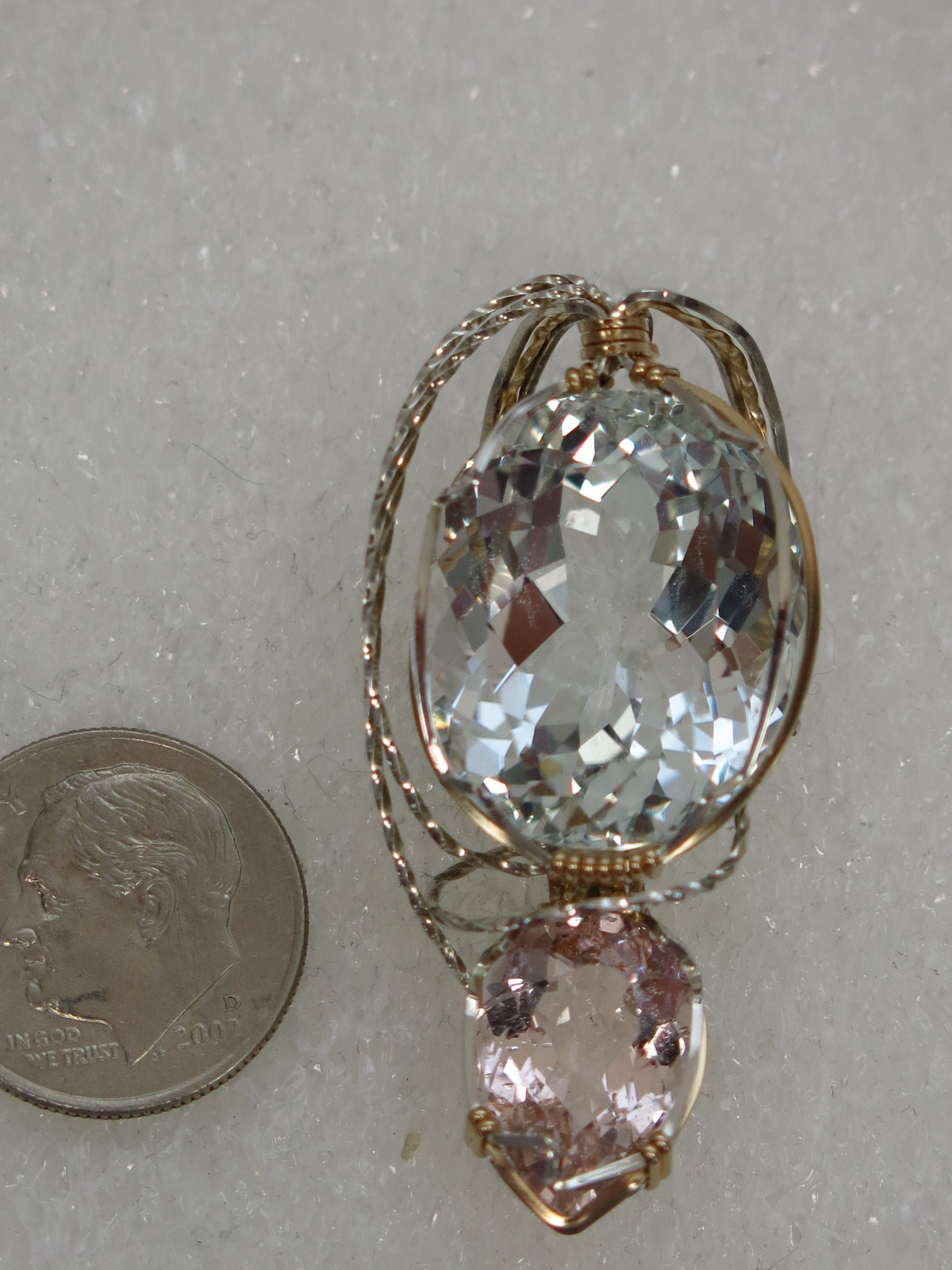 Beautiful, Natural Brasilain Faceted Aquamarine and Morganite Pendant