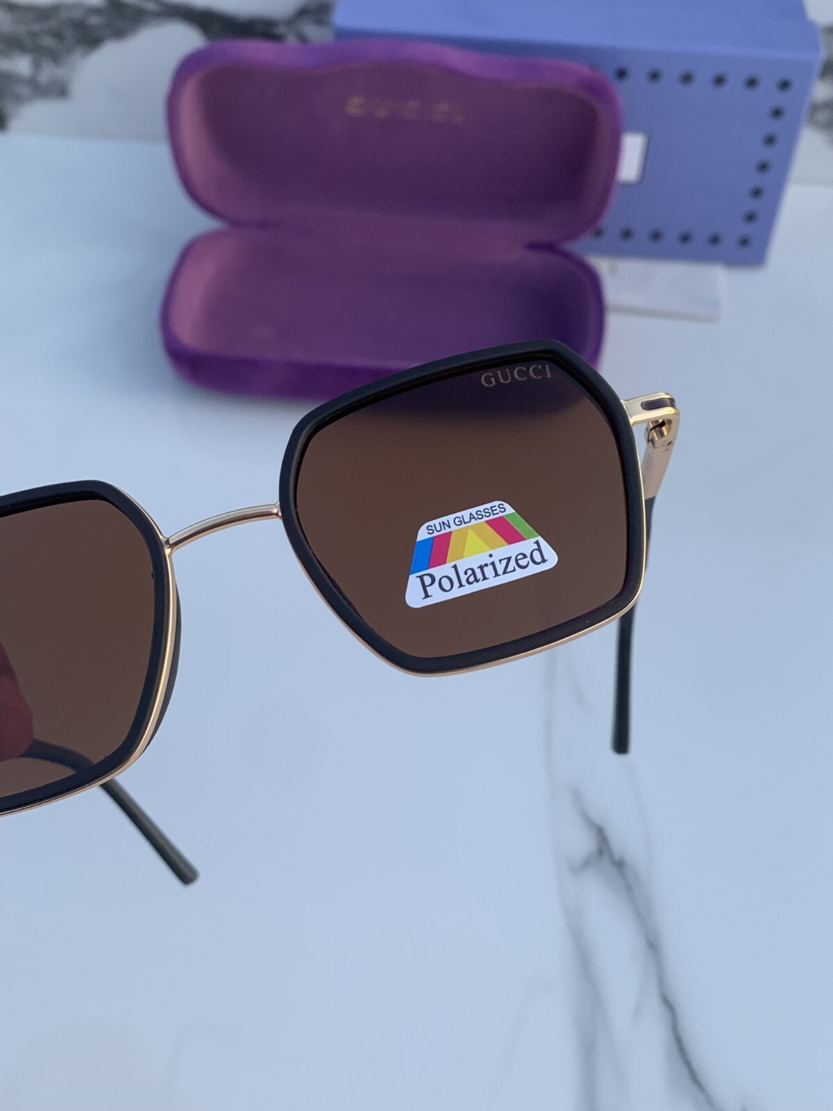 Pre-owned Gucci Gg0106s 001 Rectangular Square Brown Gold Women's Sunglasses