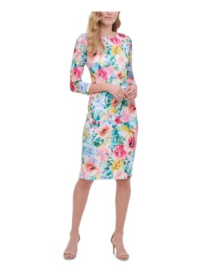 

KENSIE DRESSES Женское белое кружевное вечернее платье до колен с круглым вырезом и длинными рукавами, Белый