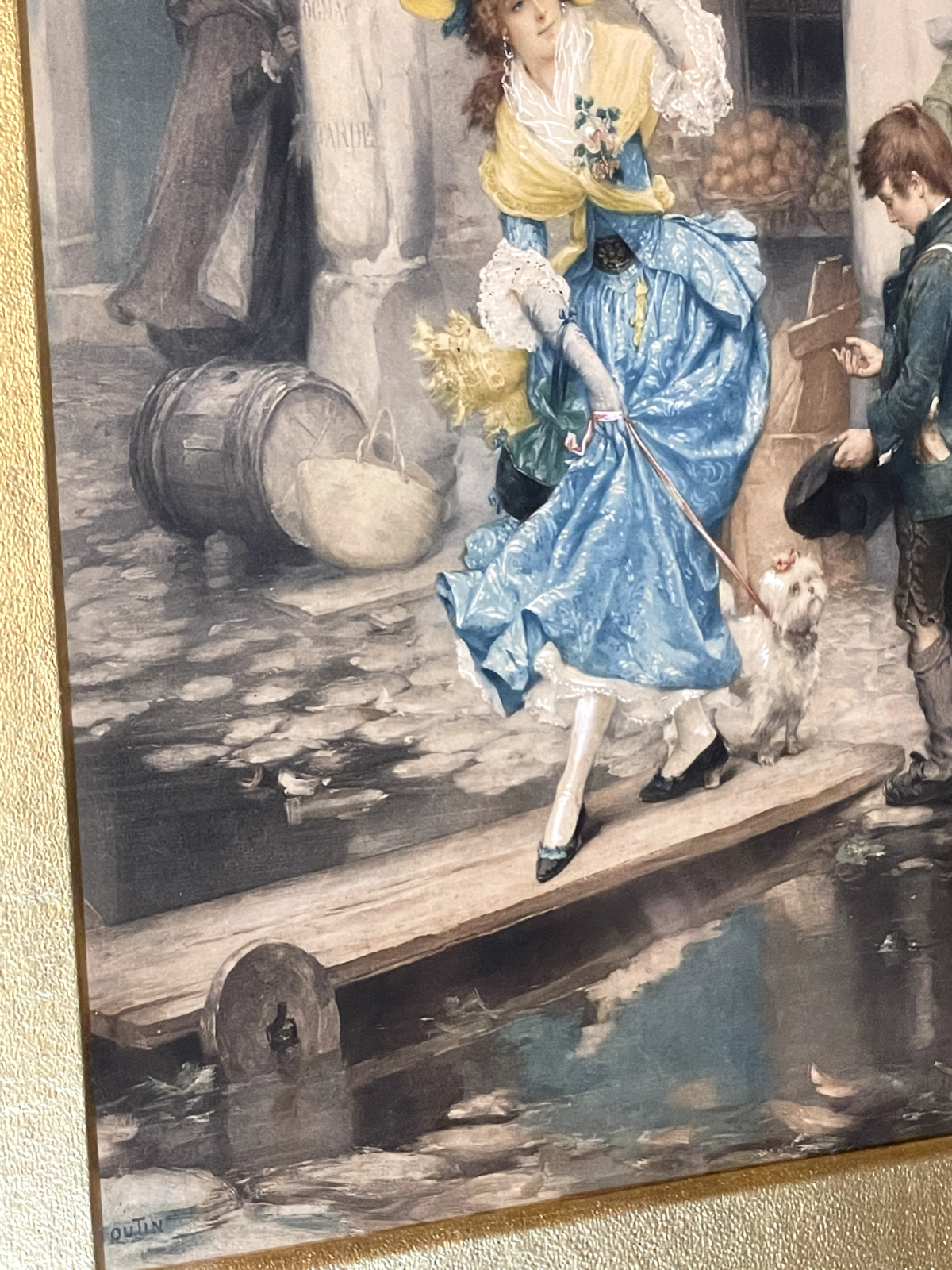 PIERRE OUTIN  Little Beggar  lithographs coloured Print Art Picture Gold Frame