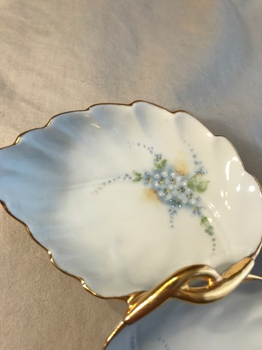 VTG Lefton China Hand-Painted Floral Leaf Double Dish Bridge Bowl Nut relish mix