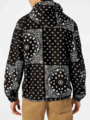 Pre-owned Mc2 Saint Barth Man Hooded Lightweight Windbreaker With Bandanna Print In Black