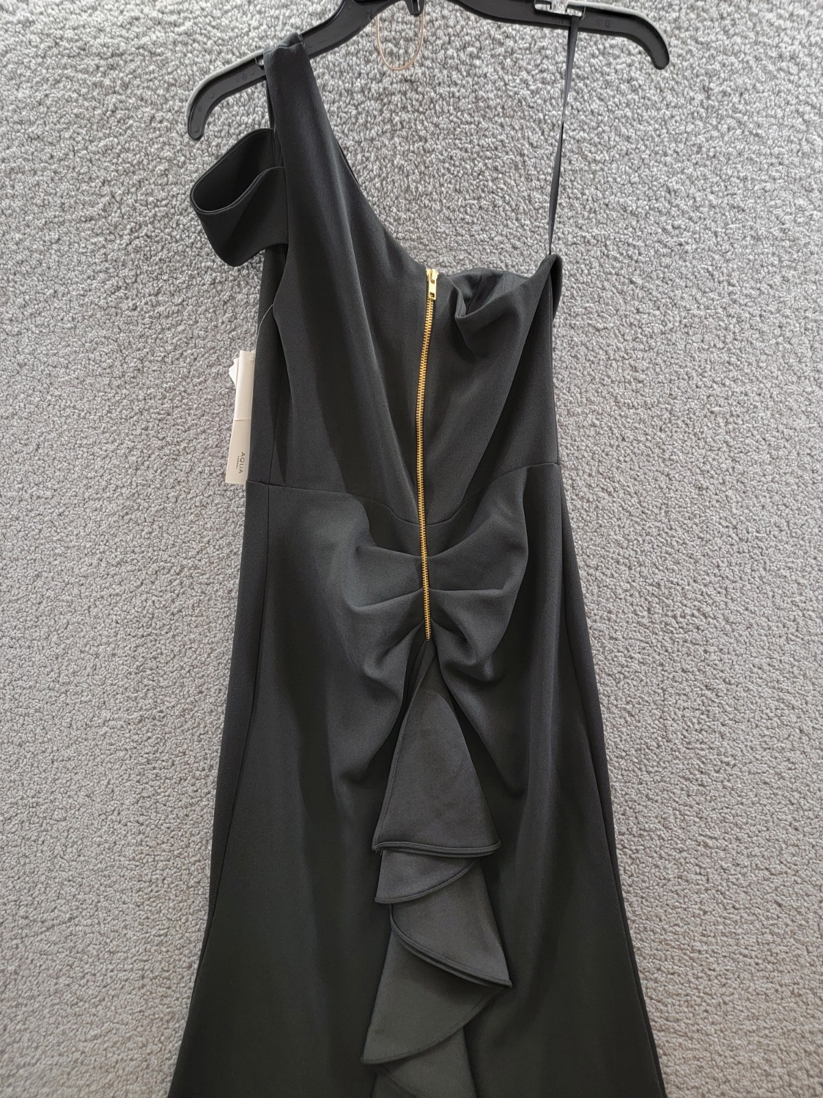 AQUA One-Shoulder Ruffled Gown Women's 6 Black Asymmetric Back Zip Closure - Picture 9 of 15