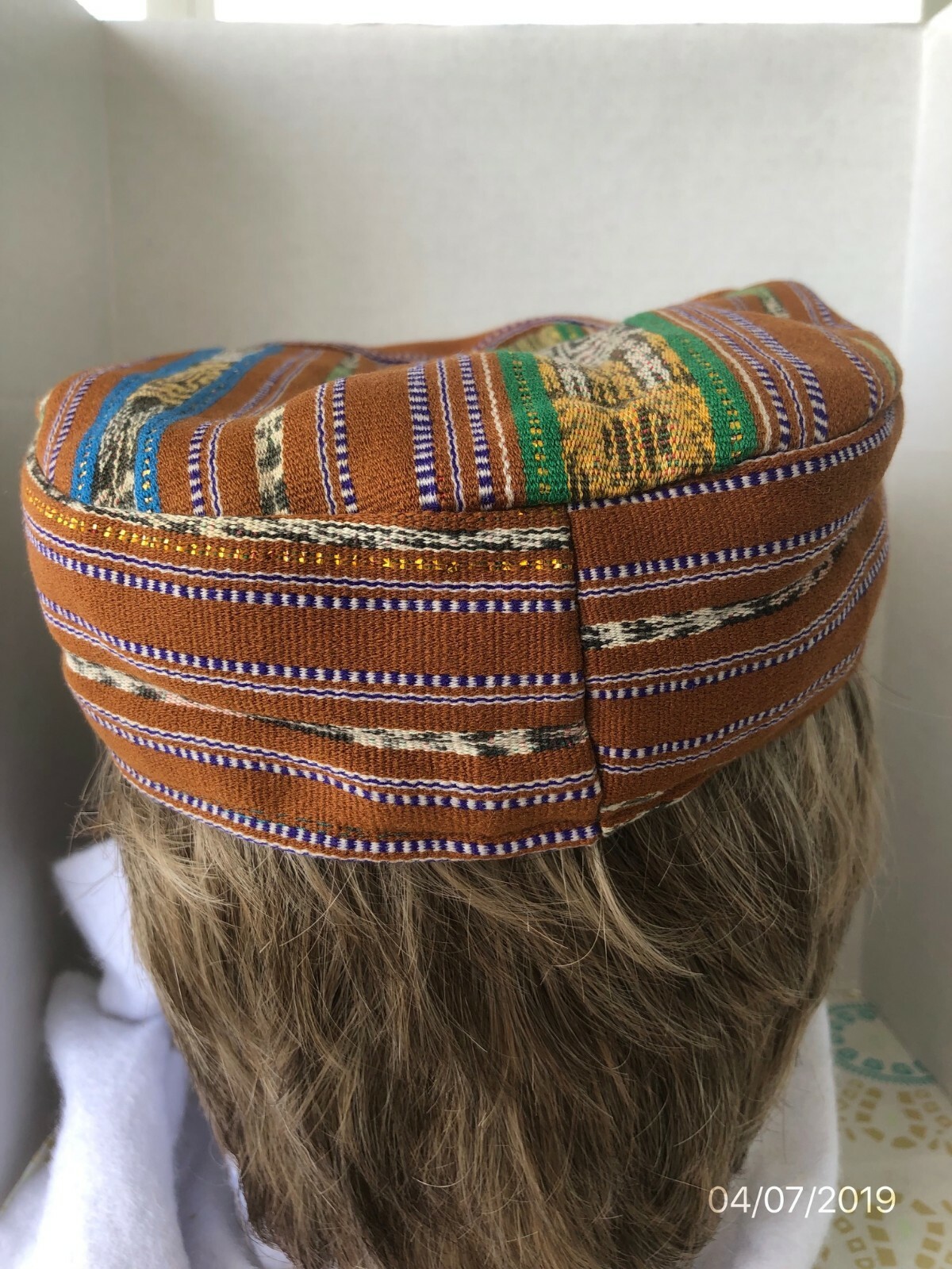 Vintage Ethnic Hat Prayer Beanie Boho Cap Reversible Kufi Mayan Hand Woven Look