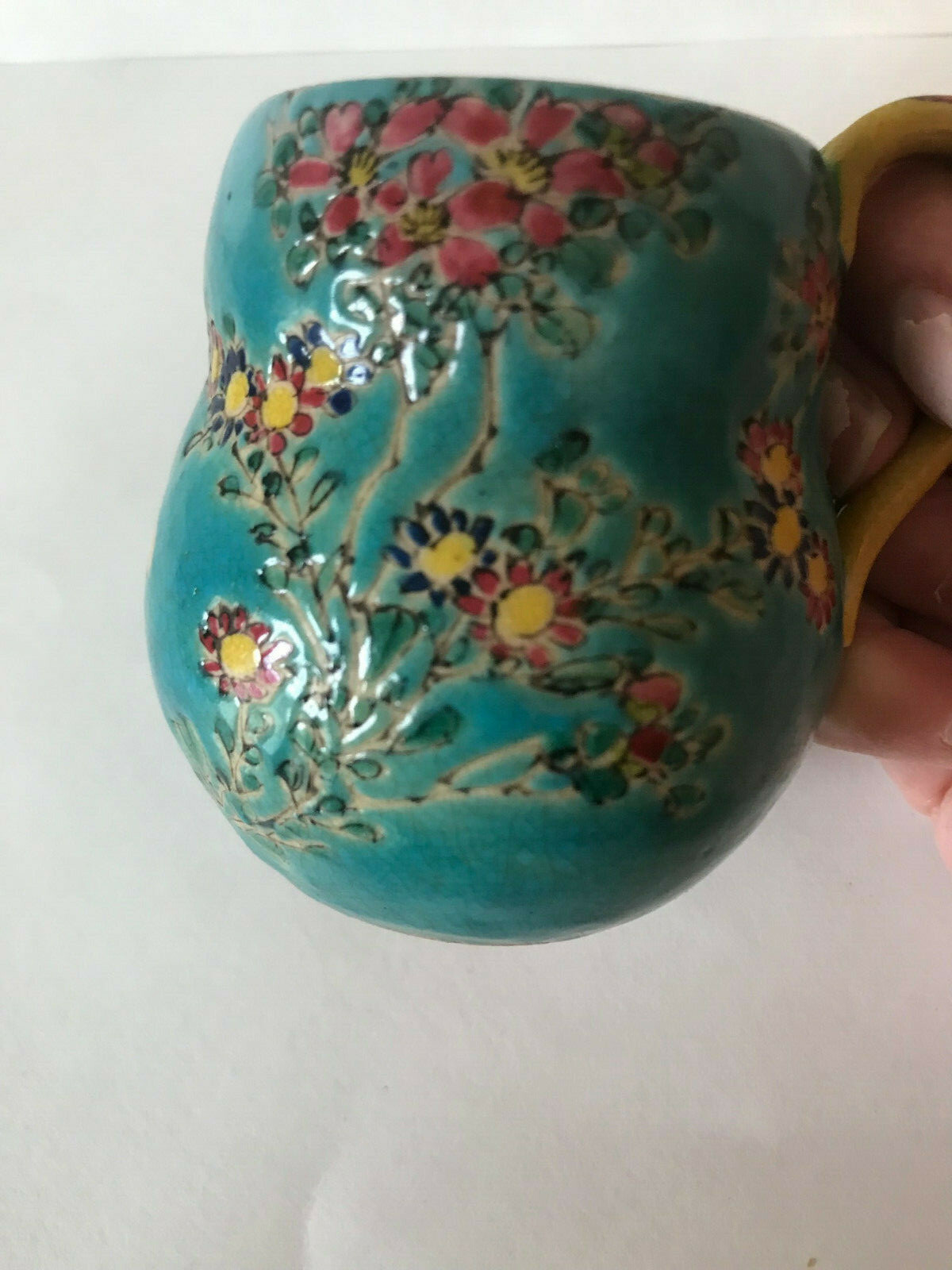 Vintage Kinkozan Japanese Satsuma Enameled Porcelain Cup Turquoise