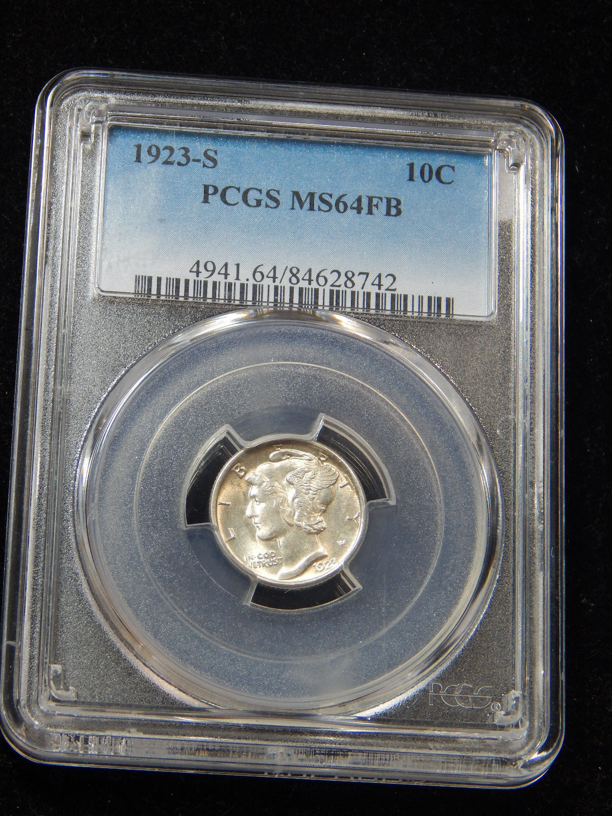 1923-S 10C Mercury Dime MS-64FB PCGS, Tough Coin in Full Bands!