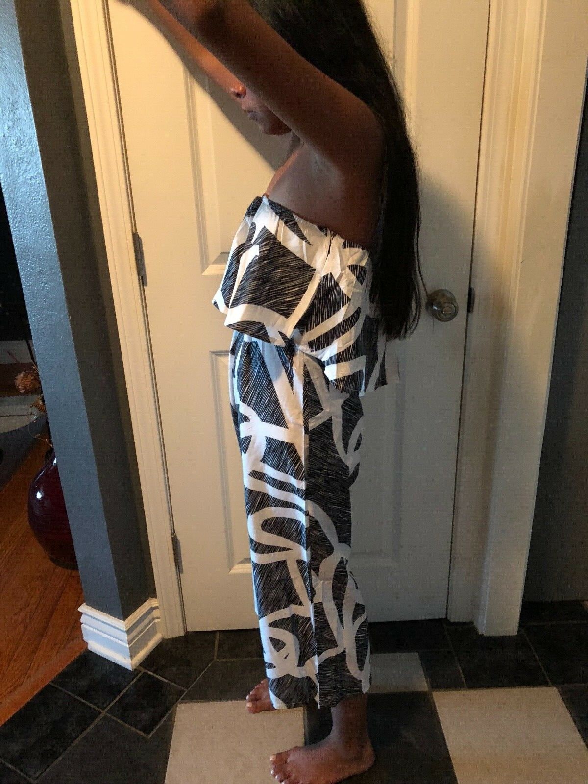 Girls white /black jumpsuit, medium, size 12-14