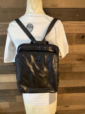 Perlina black leather backpack tote bag with padlock pulls cool Vintage