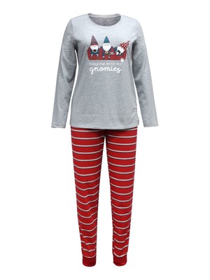 

FAMILY PJs Mens Gnomies Серая футболка в рубчик Топ Брюки с манжетами Пижама Plus, Серый