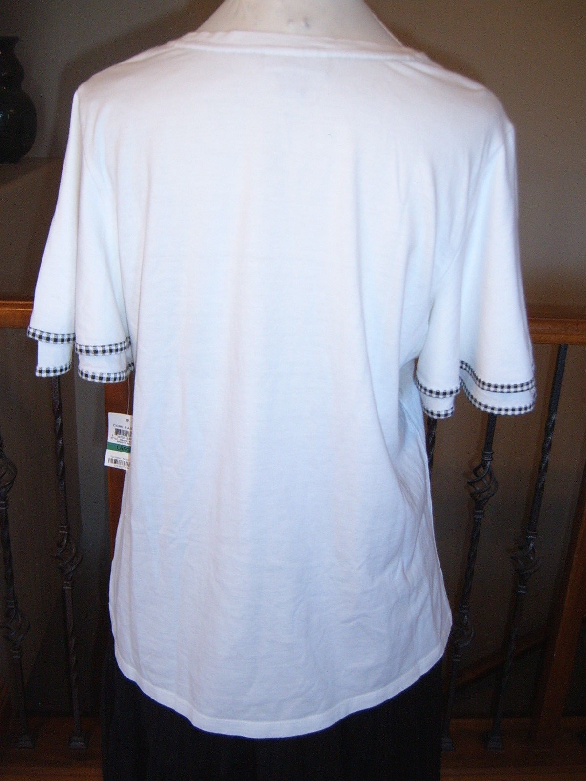 Charter Club Women's Top T-Shirt - Size L - Flared Sleeve Gingham Accent - NWT