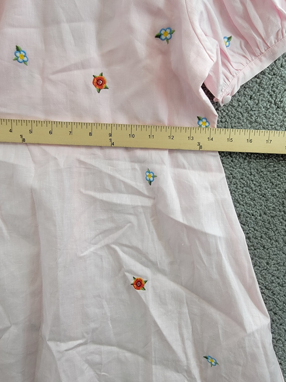 Fanm Mon Fennie Floral Embroidered Linen Dress Girls' 12 Pink Scoop Neck S/S - Picture 7 of 17