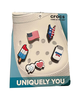 NEW Crocs Jibbitz American Flag USA Patriotic Shoe Charms Set Of 5