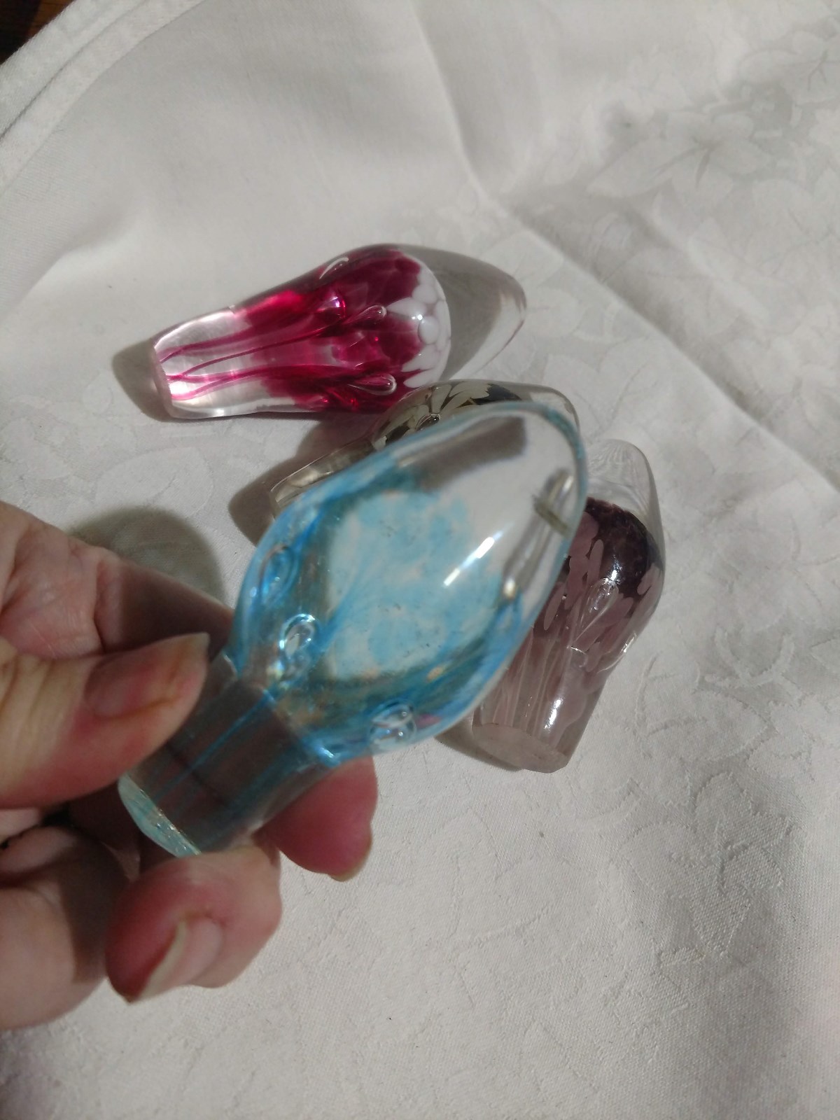 4 Art Glass Decanter Carafe Wine Bottle Stoppers Pink Blue Purple Brown