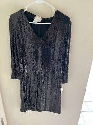 DONNA MORGAN-SIZE 10 V-NECK SEQUINS BLACK FORMAL/COCTAIL DRESS FOR WOMAN