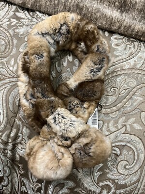 NWT Belle Fare Rex Rabbit Fur Ladder Scarf Spain Brown Luxurious Neck Warmer ￼