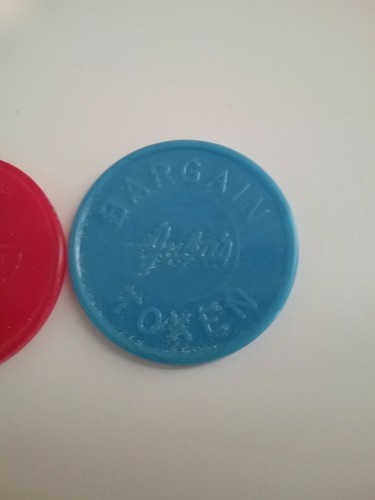 Vintage Lot Of 2 June's Super Valu Blue & Red Plastic Token Blue Earth Minnesota