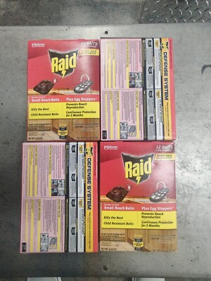 (4)Raid Double Control Small Roach Baits 3 Egg Stoppers Kills 48 Baits 12 Stoper