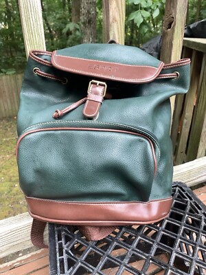 ESPRIT Vintage 90 s Faux Leather Green/Brown Corded Bucket Buckle Backpack