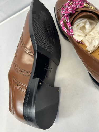 Pre-owned Gucci Men's Brogue Detail Lace Up Shoe In Brown Sz Us 8.5