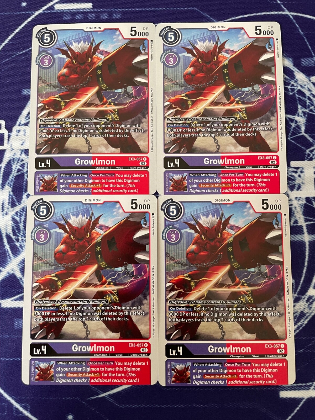 x4 Growlmon EX3-057 C Playset Digimon TCG Draconic Roar | eBay