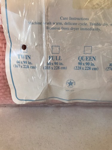 Vtg New Fieldcrest Blanket Waffle Weave Satin Binding Pink NOS Twin Size