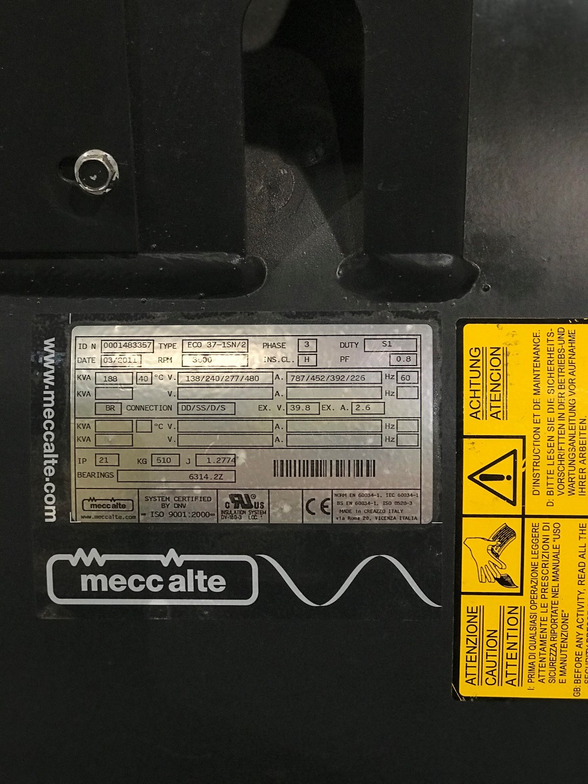Meccalte 188kva 3600 RPM Generator