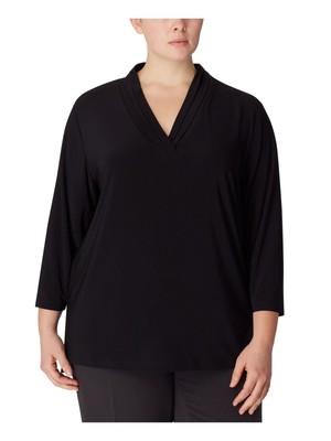 

Женский черный эластичный топ с рукавами 3/4 и V-образным вырезом ANNE KLEIN Plus