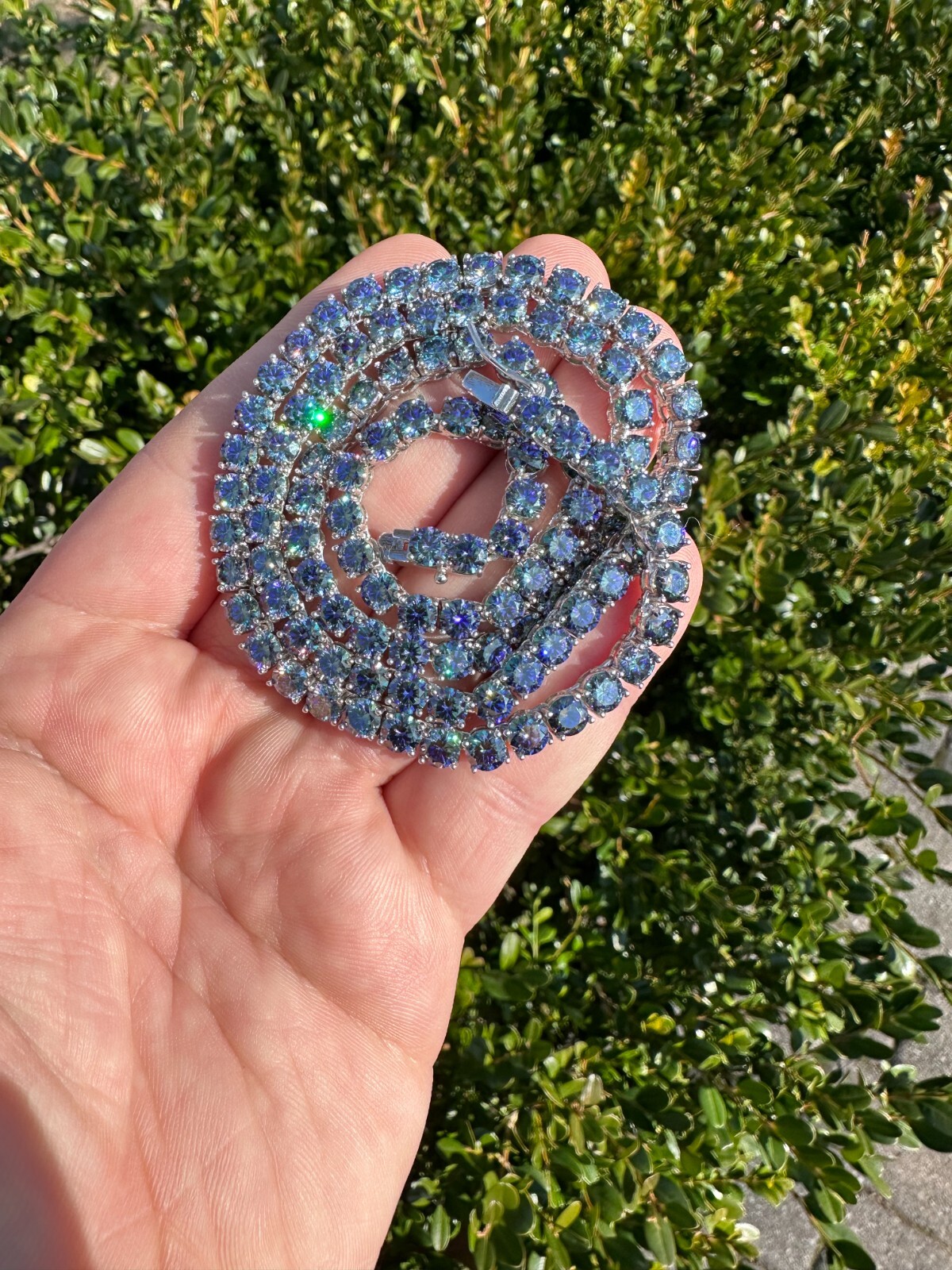 Pre-owned Silver Real Blue Moissanite 5mm Tennis Chain 925  Iced Necklace Pass Diamond Test