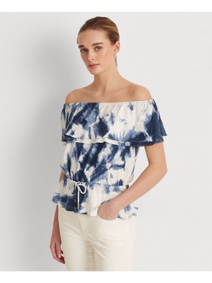 

LAUREN RALPH LAUREN Женский белый топ с баской и эластичным шнурком на талии L\G