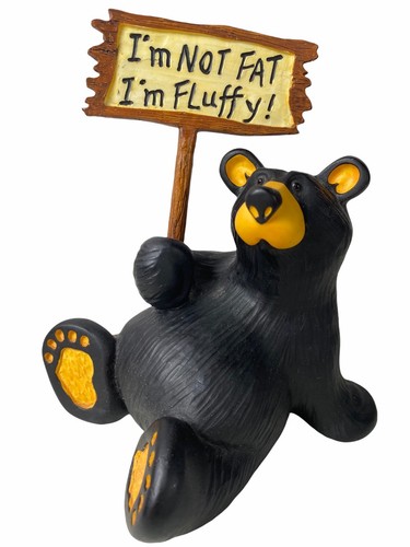 Big Sky Carvers “I'm Fluffy” Black Bear Figure w/ Sign Jeff