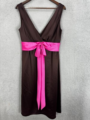 After six dress womens 10 brown pink bow midi sleeveless gown event wedding prom