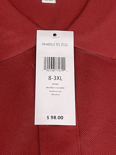 MEN'S LACOSTE MESH SHORT SLEEVE POLO SHIRT SLIM FIT BUTTON-DOWN SIZE 3XL BURGAND