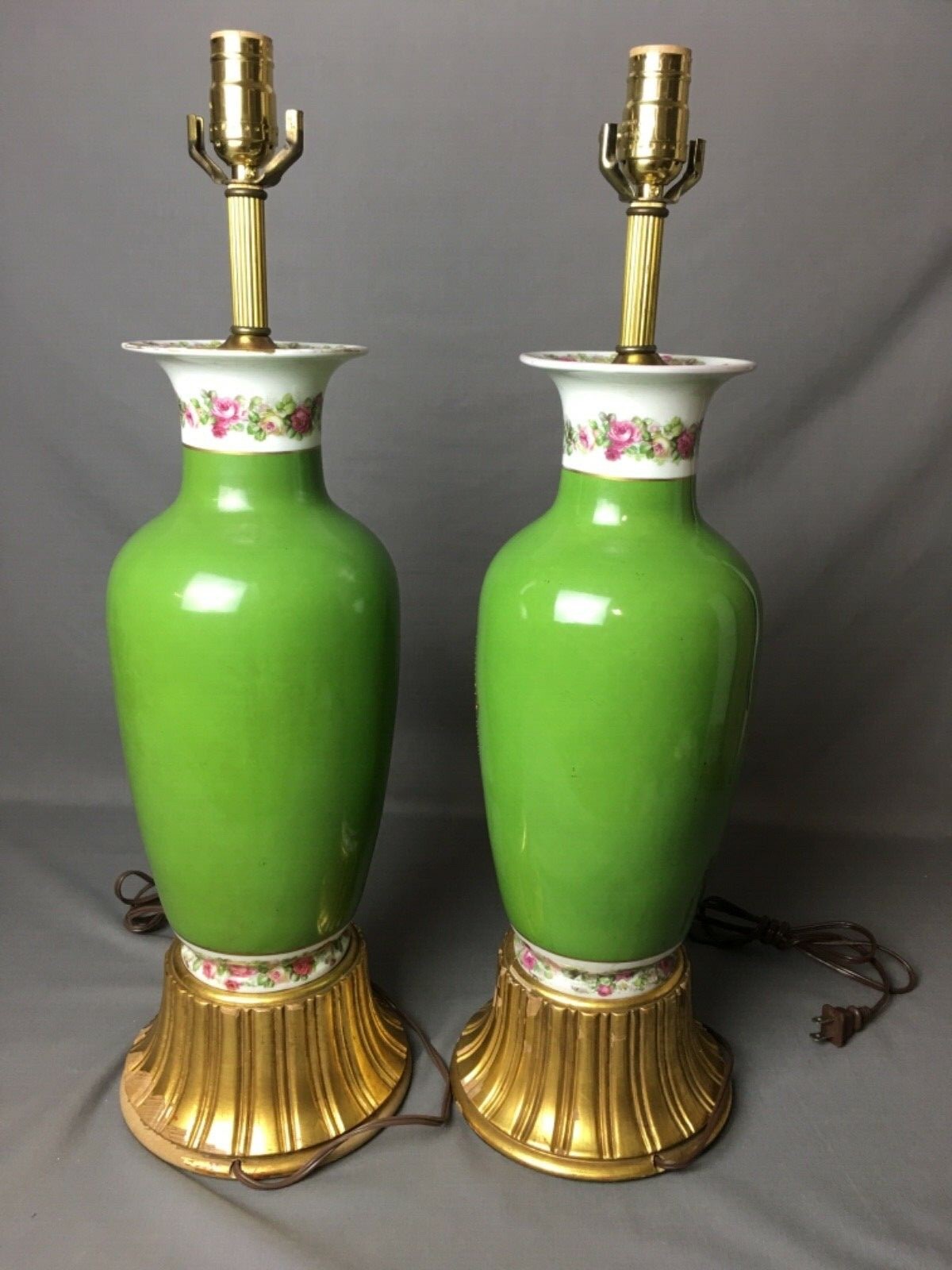 Set of 2 Antique 25” Old Paris Lamps ***Newly Rewired & New 3 Way Socket***