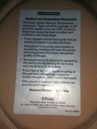 Posey Hipster Padded Brief Hip Protection Size XL NWOT
