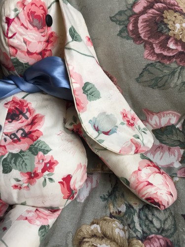 Stuffed Bunny - Hand Made W / Flower Pattern (12 Inches)