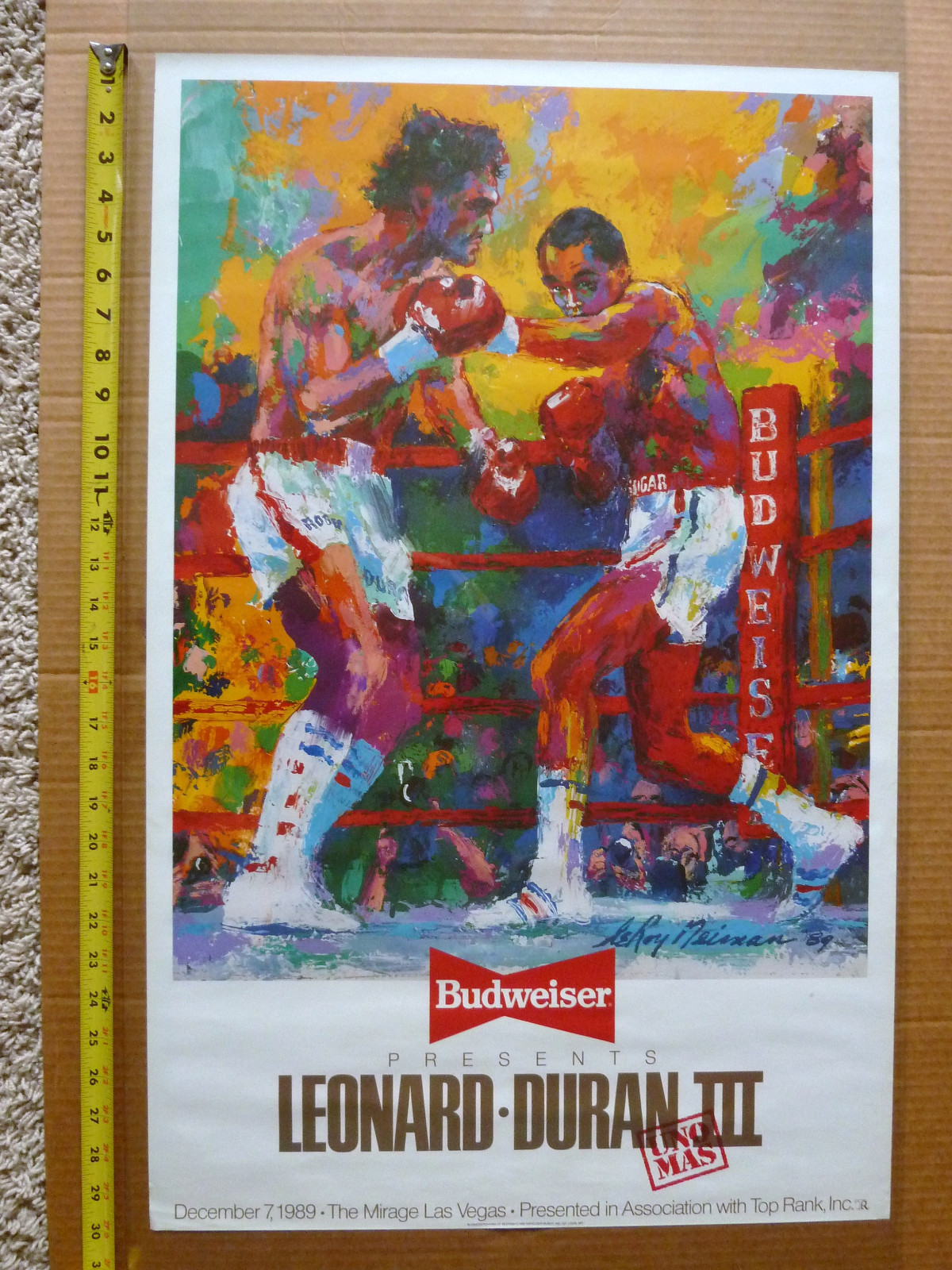Vintage Boxing Poster LeRoy Neiman-Leonard vs. Duran III-1989 Budweiser 30x19