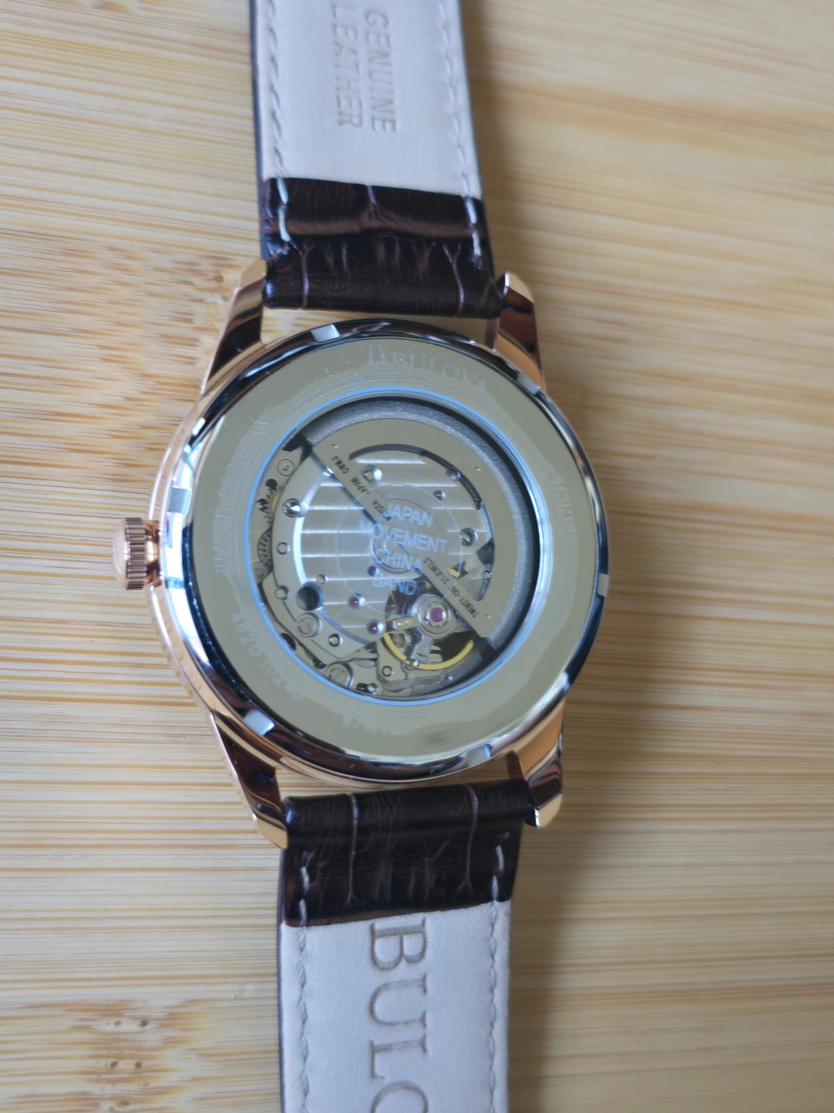 Pre-owned Bulova Automatic Men's Watch Rose Gold Tone Leather Band 97a133